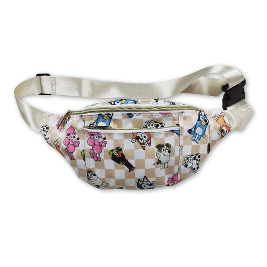 Khaki plaid dog girls fanny pack