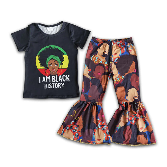 I am black history shirt bell bottom pants girls clothing set