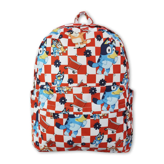 Red plaid cart dog kids backpack