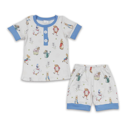 Blue rabbit short sleeves boy easter pajamas