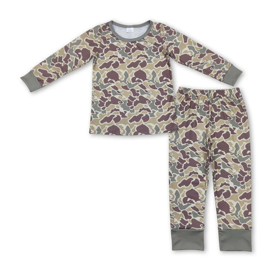 Long sleeves green camo kids boys bamboo pajamas