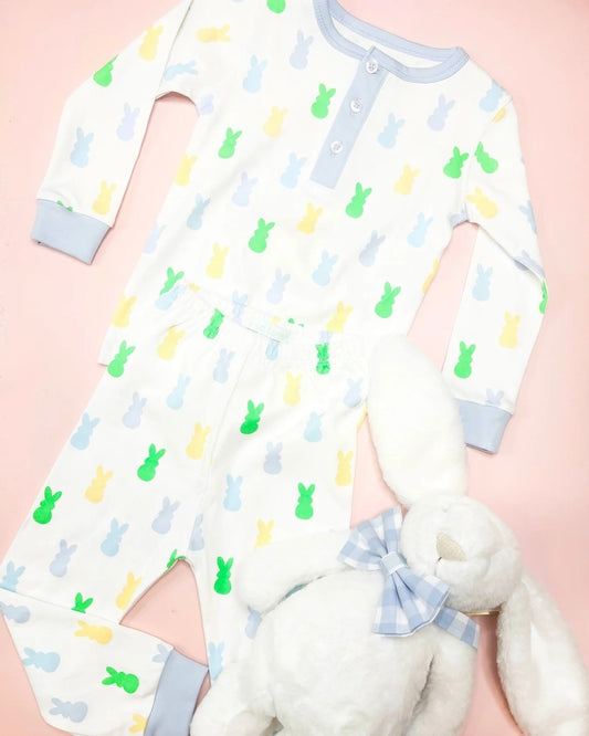 Long sleeves bunny buttons kids boys Easter pajamas