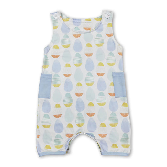 Sleeveless eggs pocket baby boy easter romper