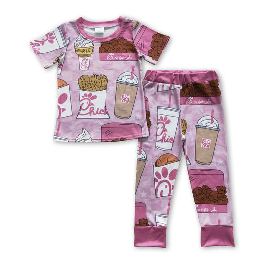 Pink fries hamburger kids girls pajamas