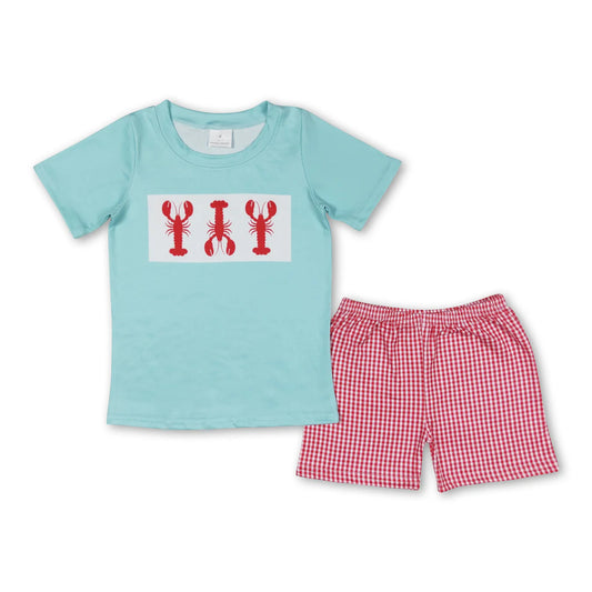 Crawfish top plaid shorts kids boys summer clothes