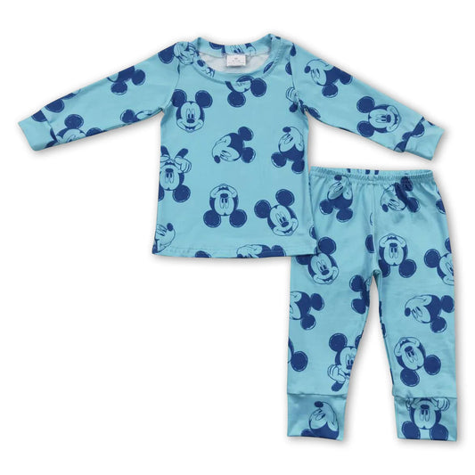 Long sleeves blue mouse kids boy pajamas