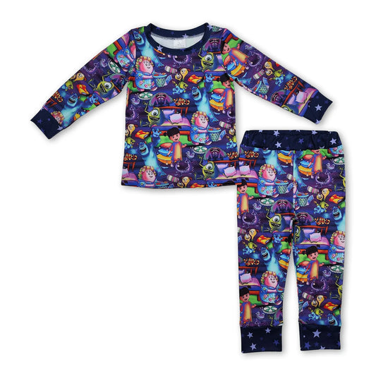 Purple long sleeves monster kids pajamas