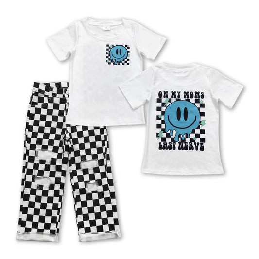 Blue smile plaid top jeans kids boy clothing