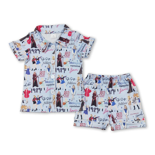 Short sleeves singer kids button down pajamas