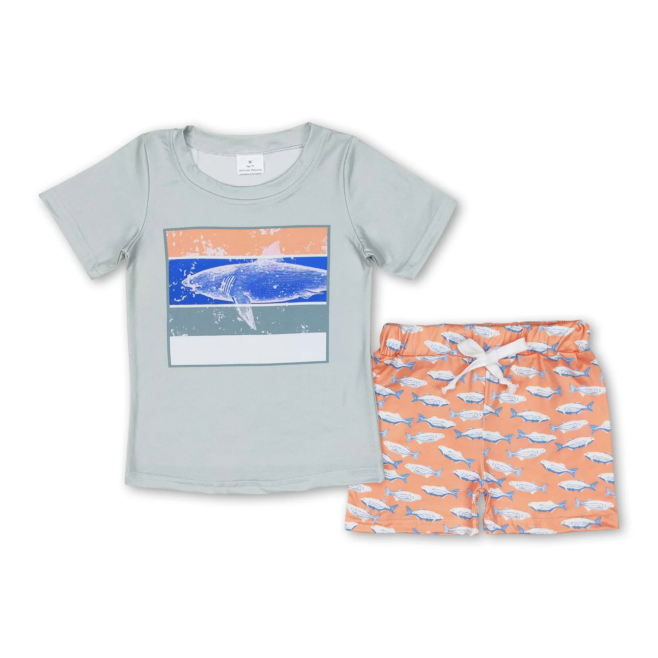 Short sleeves fish print shirt shorts boys summer clothes