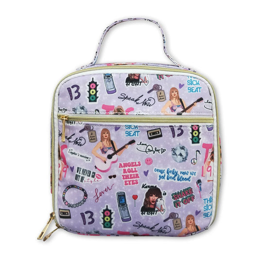 Lavender singer print kids girls lunch box bag